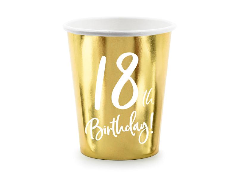 Becher 18th Birthday, gold, 220ml (1 VPE / 6 Stk.) - FeierGlanz